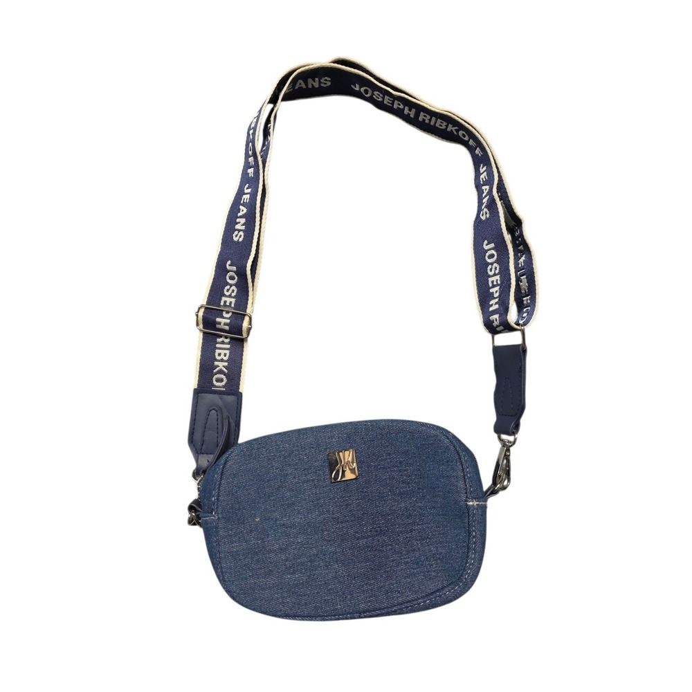 Joseph Ribkoff Jeans Crossbody Bag Purse Denim Blue White Logo Strap Beltbag